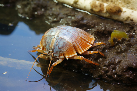 透明贝壳素材淡水中的小型蟹背景