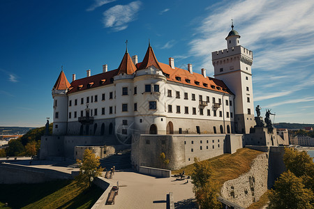 城市中的历史城堡建筑背景图片