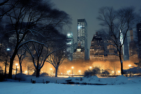 雪后的城市公园图片