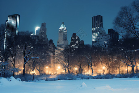 冬季的现代城市公园背景图片