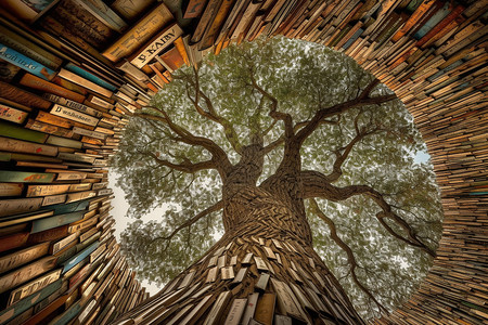 书本堆积的大树图片