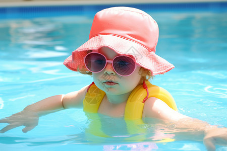 防溺水自救学习游泳的小女孩背景