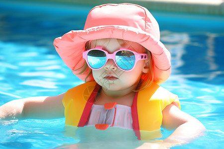 户外泳池玩耍的小女孩背景图片