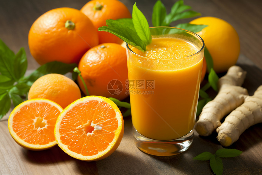 柑橘榨成的果汁图片