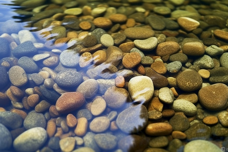 河底的圆形鹅卵石图片