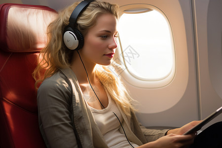 飞机音乐飞机上靠窗的女人背景