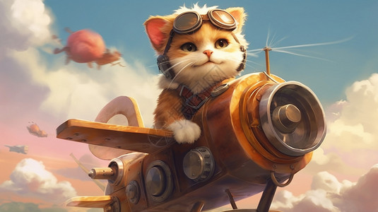 可爱的小猫飞行员图片