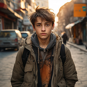 站在街中央的男孩背景图片