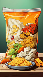 薯片包装袋可口的袋装零食插画