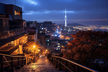 首尔天际线首尔城市的夜晚景观背景