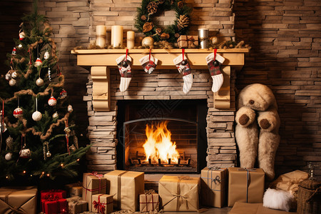 圣诞节的壁炉装饰图片