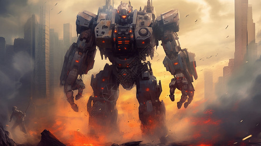 未来战争未来战斗巨型机器人插画