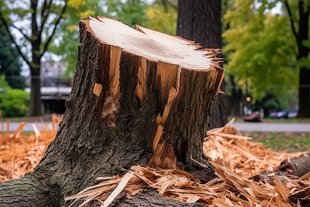 人工砍伐的大树树桩图片