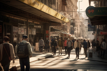 人来人往的城市街道背景图片