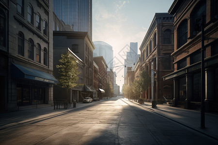 阳光下宁静的城市街道图片