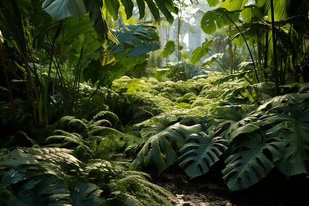 热带植物花原始森林的植物背景