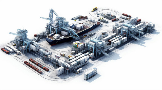 港口设备港口物流系统白底图插画
