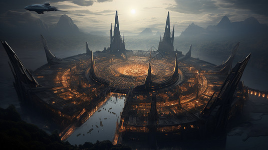 科幻片中的科技城背景图片