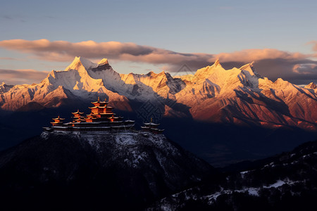 梅里亚壮观的梅里雪山飞来寺景观背景