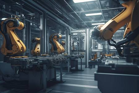 工业加工厂中的机械臂图片