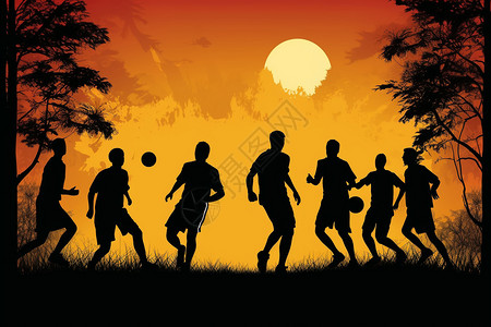 足球精神太阳下山时的剪影插画