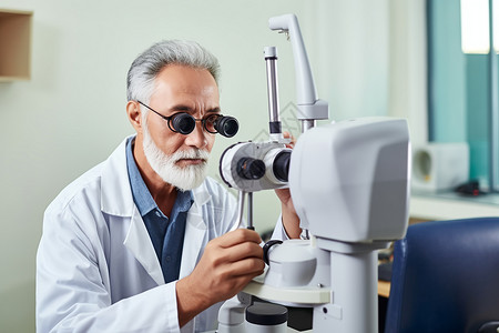 检查患者视力的眼科大夫高清图片
