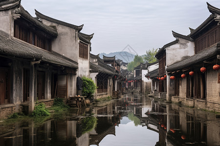 徽风古韵美丽的徽风建筑的景观背景