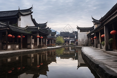 中国徽夏天徽风建筑的美丽景观背景