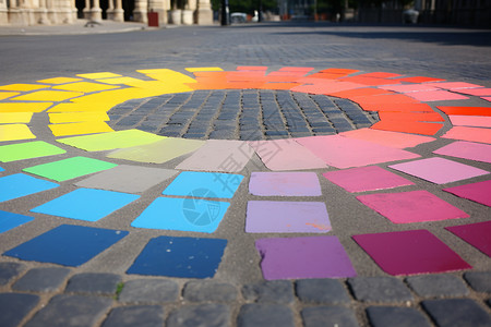 广场的彩虹地垫图片