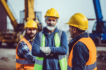 三个安全帽建筑工地的工人背景