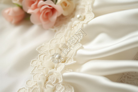 新娘的礼服丝绸玫瑰珍珠高清图片
