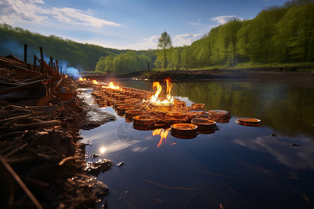 火焰之河湖泊上的火焰背景