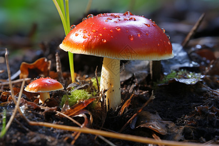 户外红菇生长红腹菇高清图片