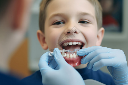 正畸牙齿检查牙齿的孩子背景