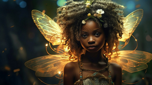 非洲小孩带着翅膀的小女孩背景