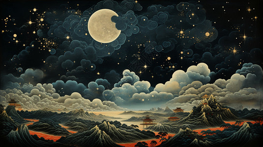 美观的夜景插画图片