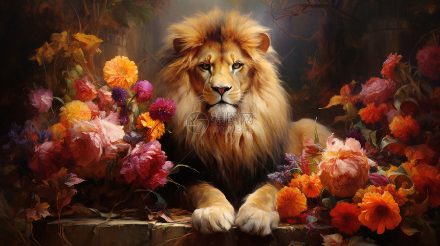 绘画的动物狮子油画图片