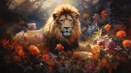 绘画的狮子油画图片