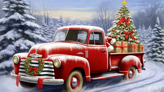 礼物卡优惠劵卡车上的圣诞树背景