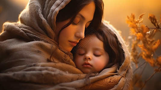 睡觉的妈妈和宝宝背景图片