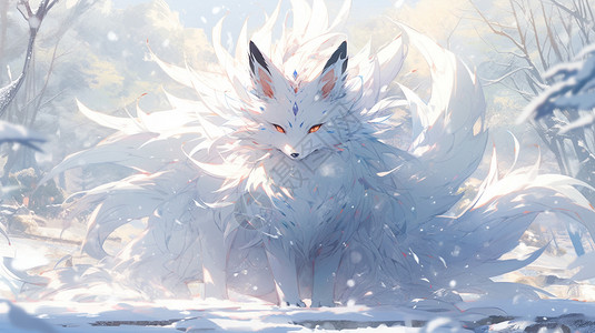 雪地上雪狐二次元的雪狐兽插画