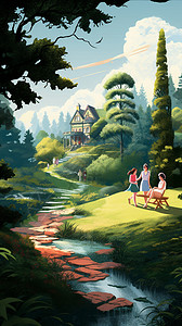 树林中别墅背景图片