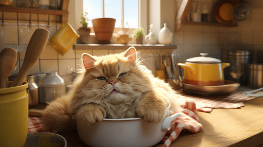厨房懒惰的猫咪图片