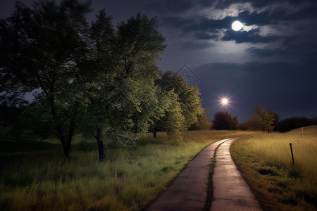 夜晚的乡村山路图片