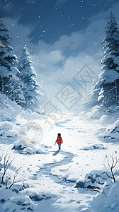 雪地中行走的小女孩图片