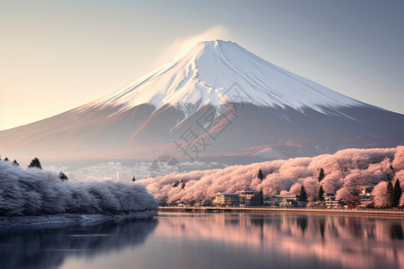 火湖清境火山下的湖泊景观背景