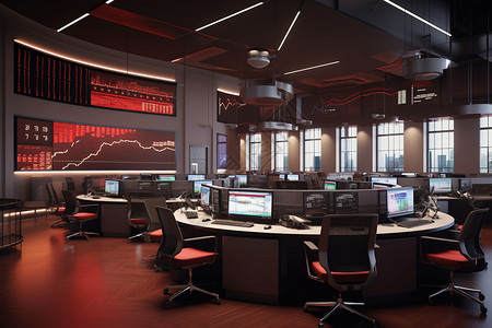 证券中心显示股票图表的大厅设计图片