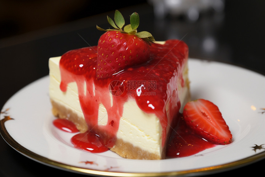 草莓芝士蛋糕食品图片