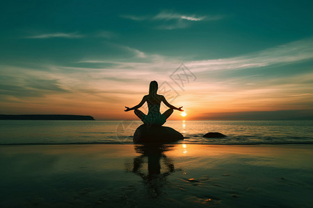 女人在瑜伽早晨冥想高清图片