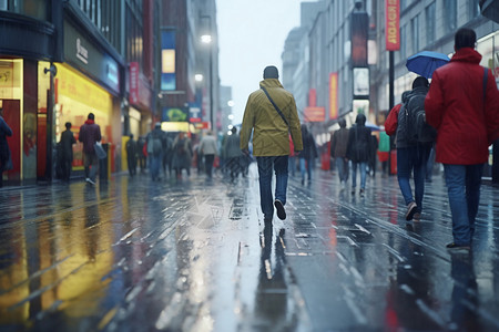 雨后繁忙的人群高清图片